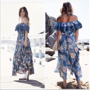 JAASE Torquiest off shoulder maxi floral Teal dress Size XS